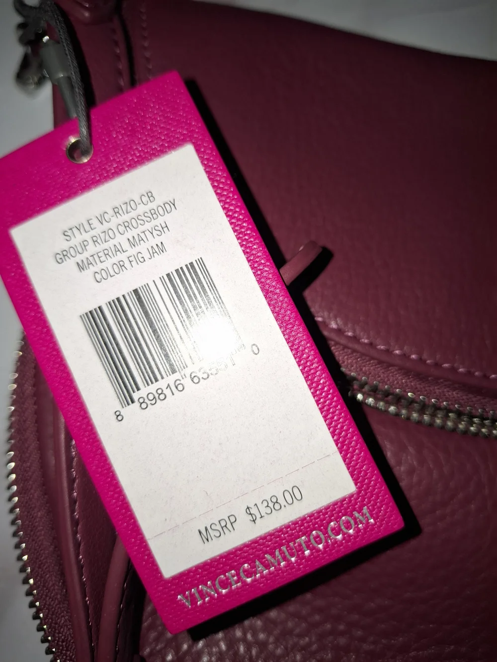 Vince Camuto Raspberry Pink Pebbled Leather Crossbody Bag